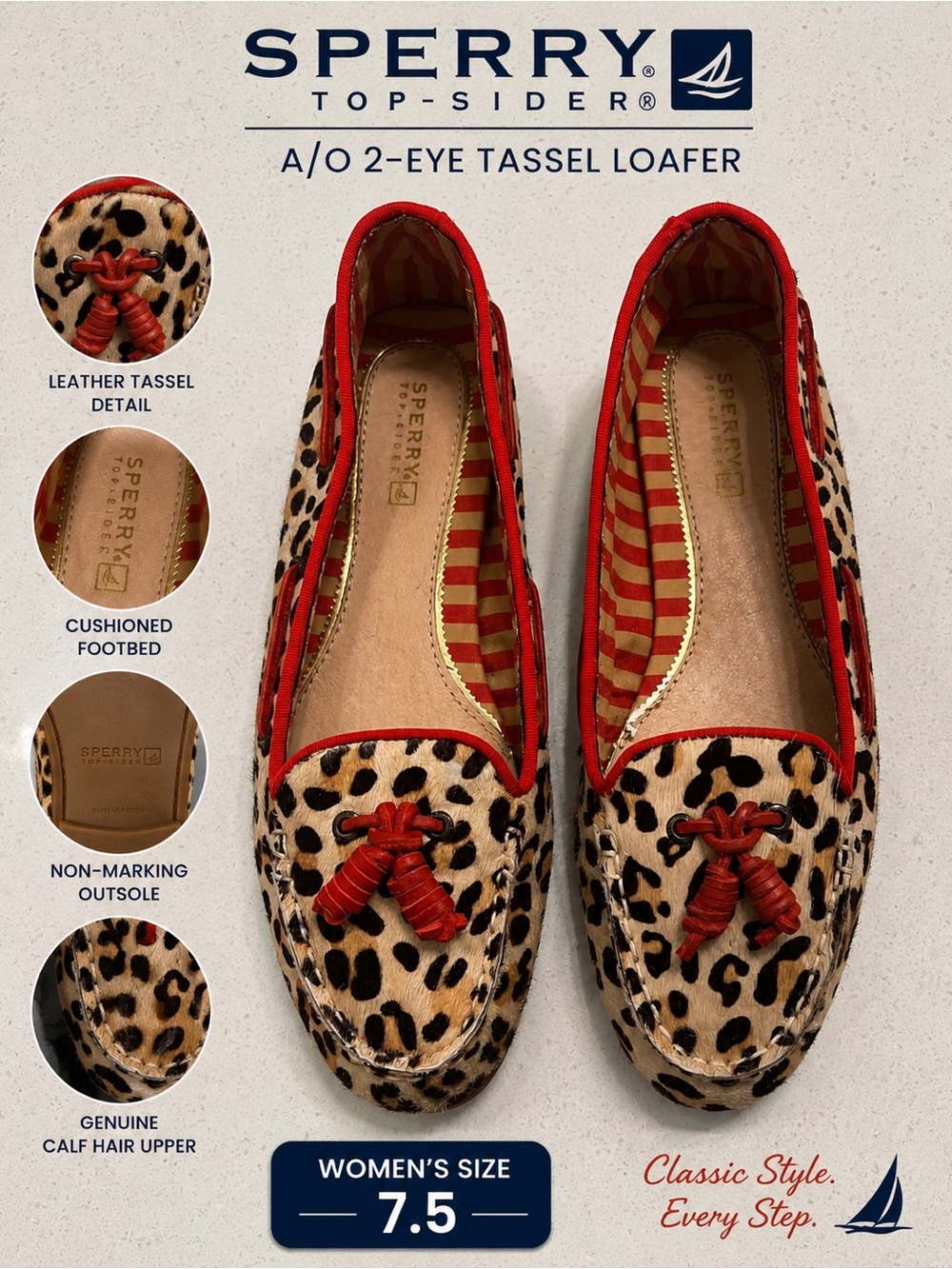 Sperry Leopard-Print Loafers with Red Trim